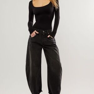 Free People Black Flare Wide Leg Jeans